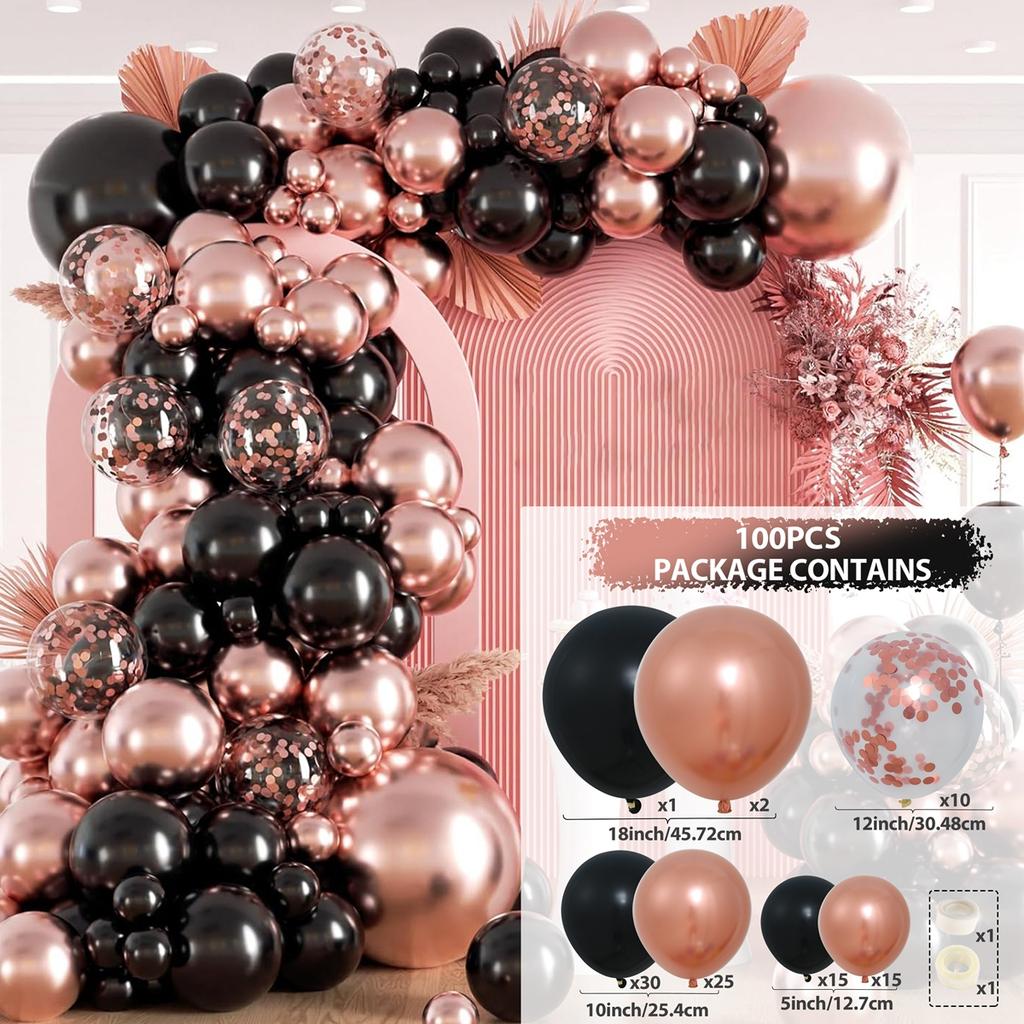 Black Metallic Rose Gold Balloon Garland Arch Kit Happy Birthday Party Decoration Adult Girl Wedding Party Confetti Ballons
