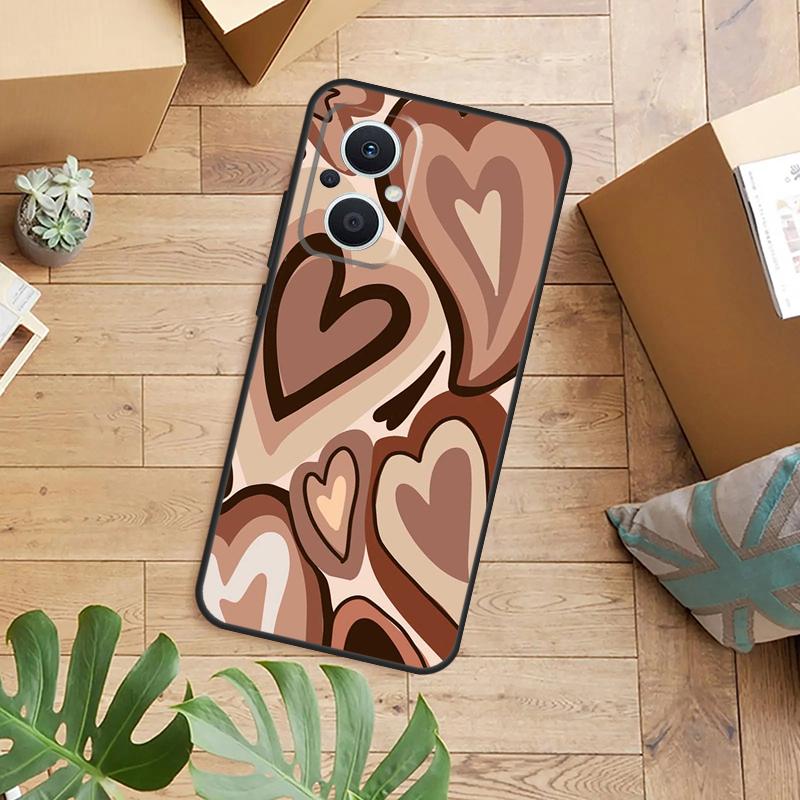 Brown Purple Hearts Swirl Pattern Phone Case For OPPO Reno 14 13 11 12 F 10 Pro 8T 7 8 Lite OPPO Find X8 X6 X5 X9 Pro Cover