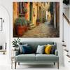 2D Flat Printing European Village Alley Backdrop Italy Tuscan Stone Houses Background