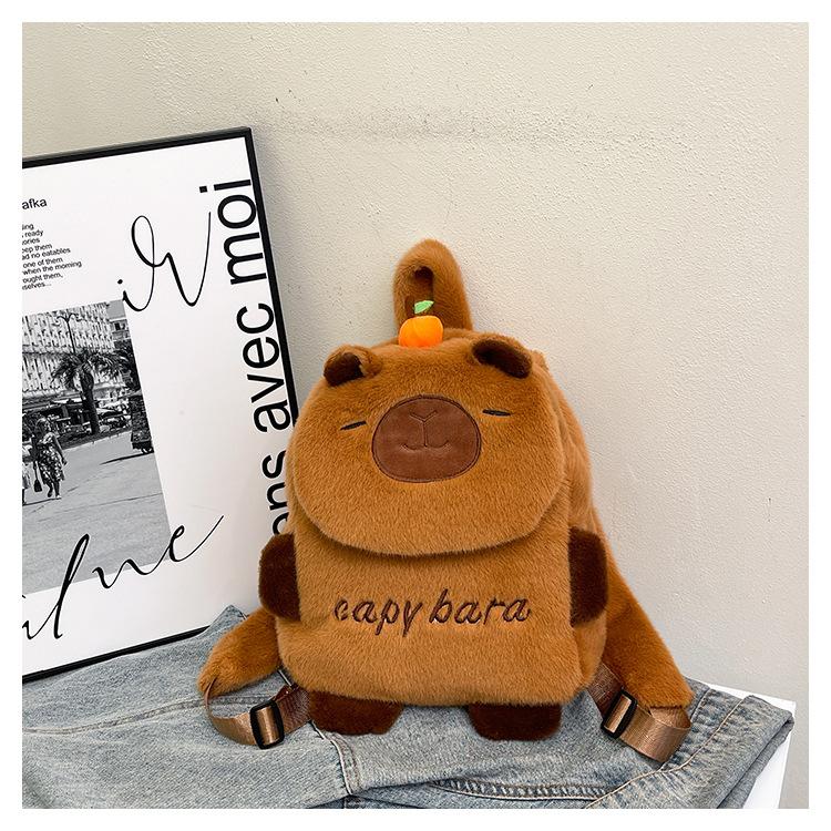 New Cute Backpack Cute Girl Versatile Storage Bag Cartoon Plush Capybara Doll Backpack Bag