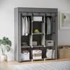 Fabric Wardrobe, with Rails and Shelves - Dark Grey
