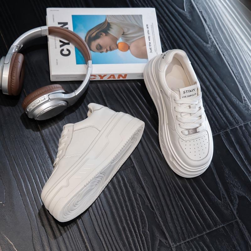 Leather Platform White Shoes Women's Spring and Autumn New Women's Shoes Heightening Muffin Casual Board Shoes