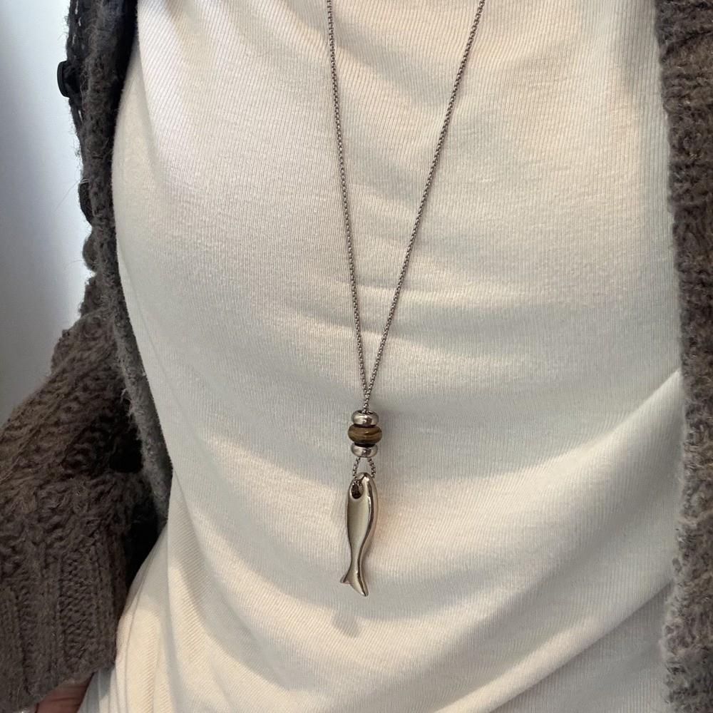 Metal Fish Pendant Necklace Matte Long Sweater Chain New Rope Chain Necklaces Jewelry