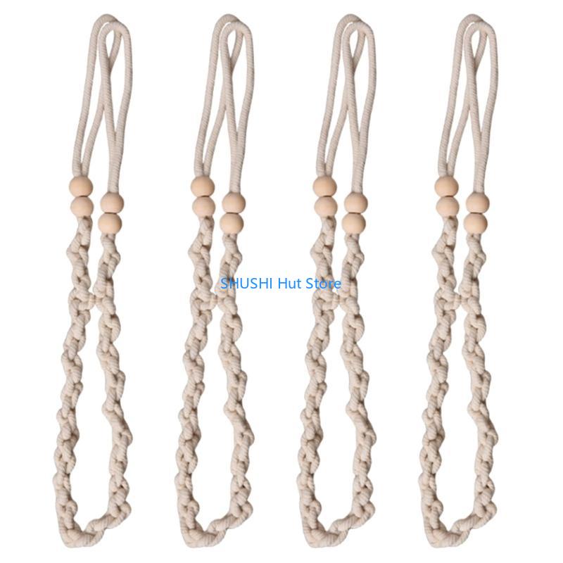 

4Pieces Braided Woven Rope Curtain Tiebacks Cord with Beads for Home Decors D57B