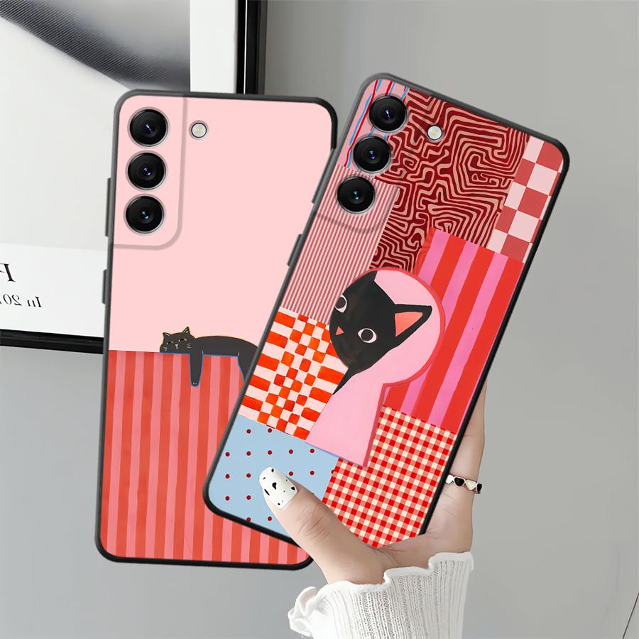 Soft Phone Cover Case for Samsung Galaxy A22 A52 A32 A25 A71 A24 A55 A36 A26 A72 A35 A23 A53 A41 A51 A73 Artistic Black Cat