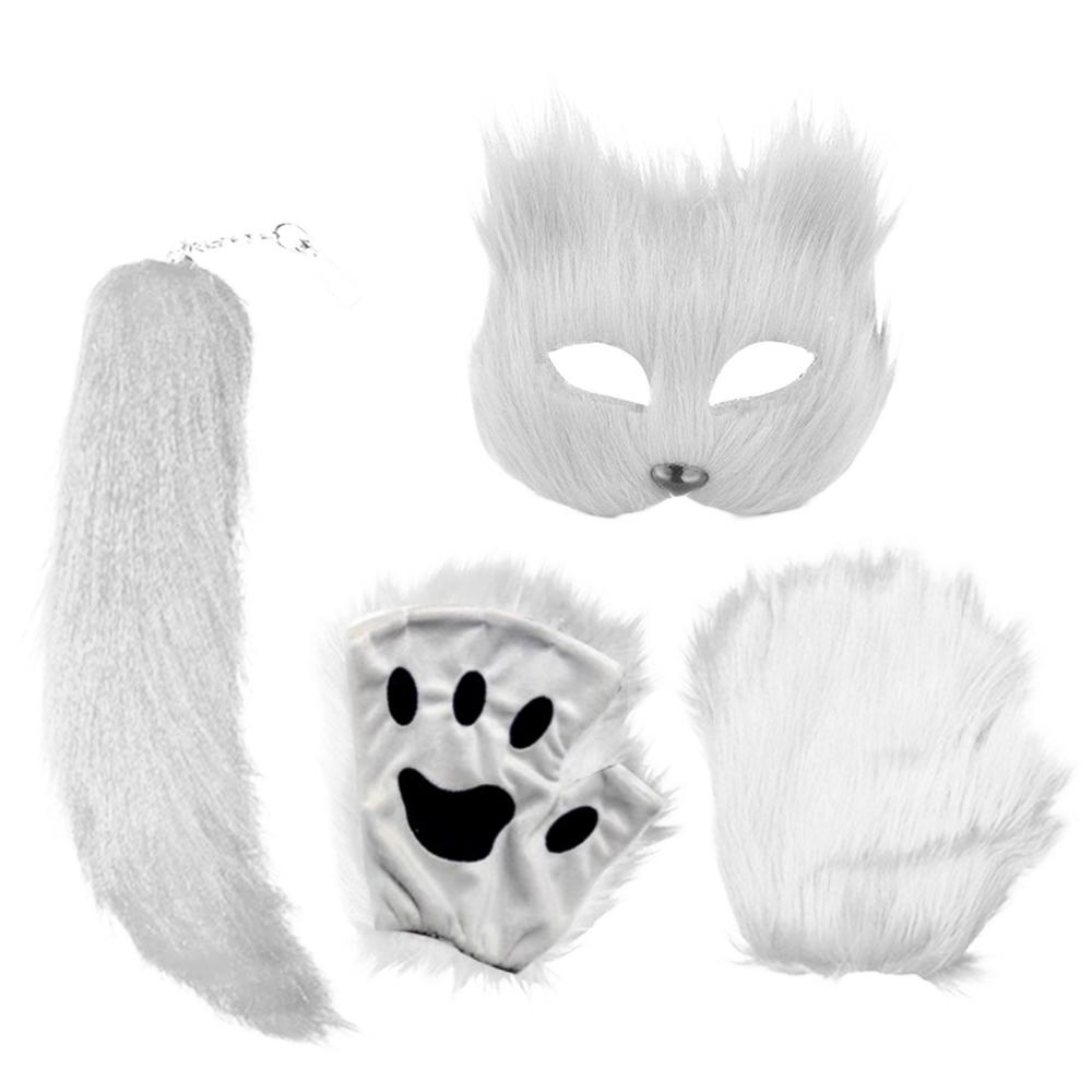 

Маскарадная маска для лица с изображением животных, карнавальная маска с хвостом и перчатками, маска на Хэллоуин для маскарада, карнавала и сценического представления белый