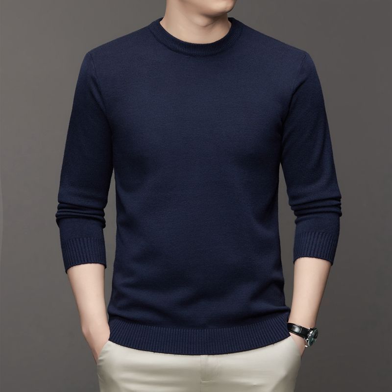 Spring Thin Solid Round Neck Men's Knitted Base Shirt Business Casual Loose Sweater Simple Slim Versatile Trendy