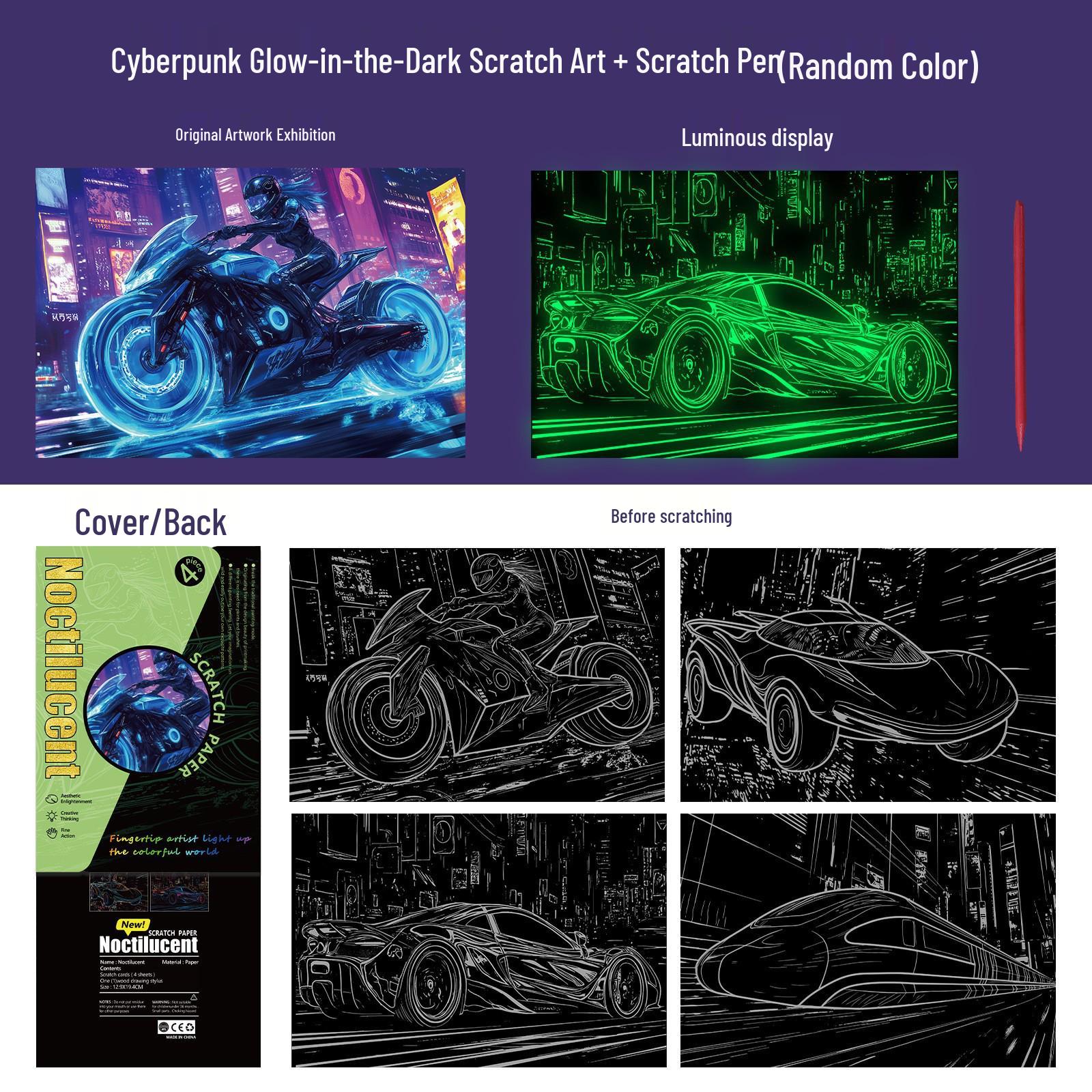 

Cyberpunk Luminous Scratch Art Book for Kids – Inspire Creativity and Fun 20.9*14.8 cm