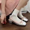 French Retro Mary Jane Single Shoes, Small Fragrant and Versatile Women's White Sweet and Gentle Women's Shoes, Silver Thick-heeled Sandals