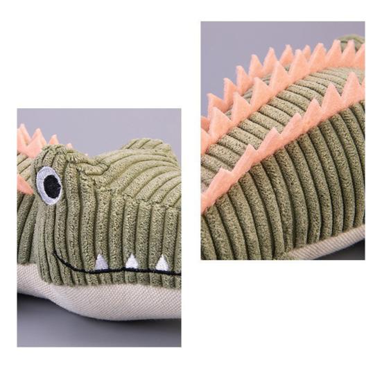 Puppy Teething Toys Corduroy Crocodile Dog Toy, Squeaky Plush Chew Soft Fabric Stuffed Animal for Small to Medium Dogs Biting, Interactive Play