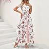 women's v neck lace short sleeve floral print overlay split maxi a line dress elegant wedding guest long gown