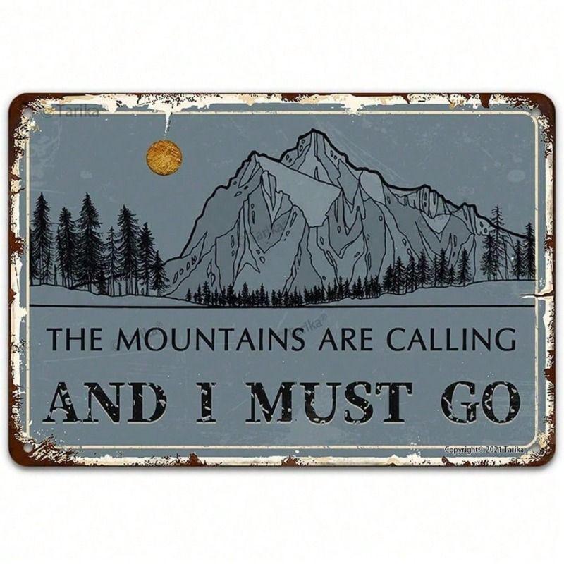 Tin Sign The Mountains Are Calling 8x12 Inch Vintage Wall Decor for Cottage
