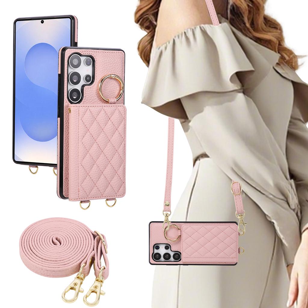Crossbody Cards Solt Wallet Ring Holder Leather Case For Samsung S26 Ultra S25 Plus S24 S23 A56 A16 A36 A26 Long Lanyard Cover