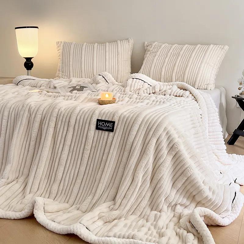 Faux Rabbit Plush Blanket For Autumn And Winter Thick Milk Velvet Nap Blankets For Single And Double Soft Cozy Warm Sofa Cover