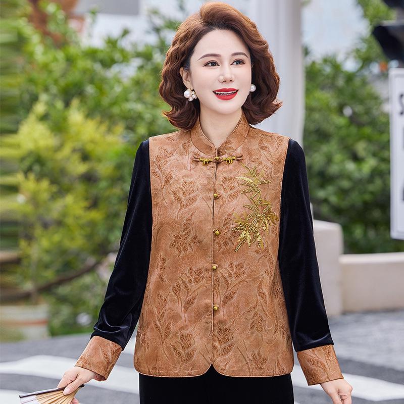 

Elegant Embroidered Sleeveless Vest Set for Middle-Aged & Elderly Women 5XL (145-160 lbs) оранжевый