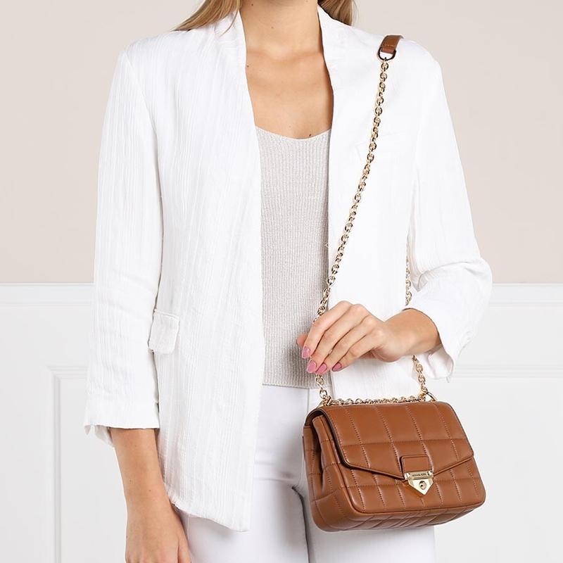 Michael Kors MK Soho Gold Buckle Flap Chain Elegant Solid Color Lambskin Shoulder Bag Crossbody Bag Large Women bags Caramel-Brown 30F0G1SL3L-230