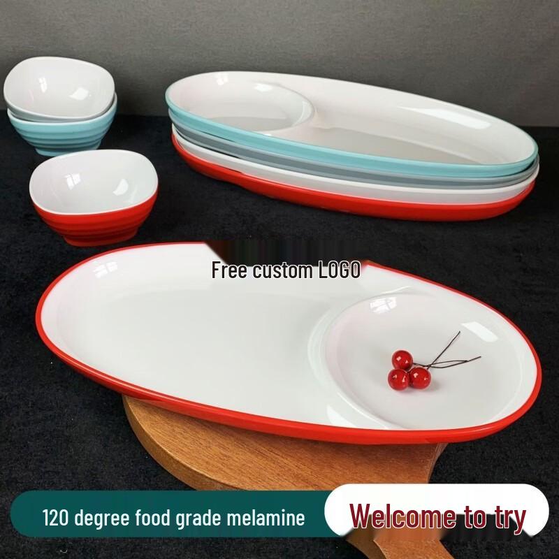 Food Grade Melamine Divided Oval Plate with Vinegar Dish