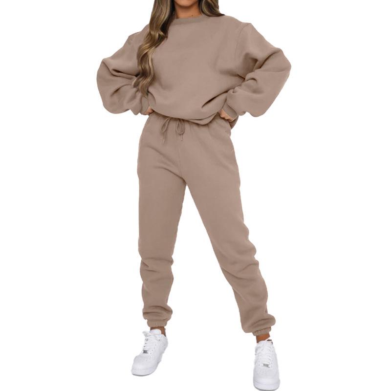 Women's New Fashion Solid Color Long Sleeve Pullover and Sweatpants Set for Autumn and Winter