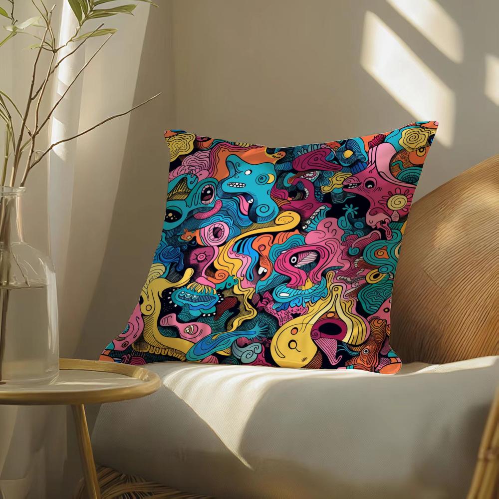 Cute graffiti Pillow Case Silky elegant Comfort Sofa Bed Invisible zipper