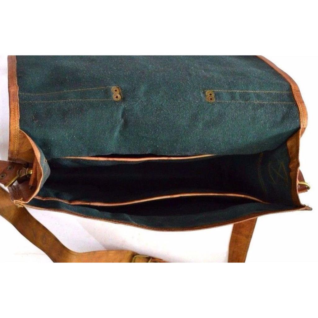 Herr- och damväska i äkta vintage-läder, budväska för laptop, portfölj