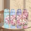 1PC Light Pink Peony Flower Print 750ml Color Plastic Sports Water Bottle Leakproof Flip Straw Lid Suitable for Sports Office Home Use