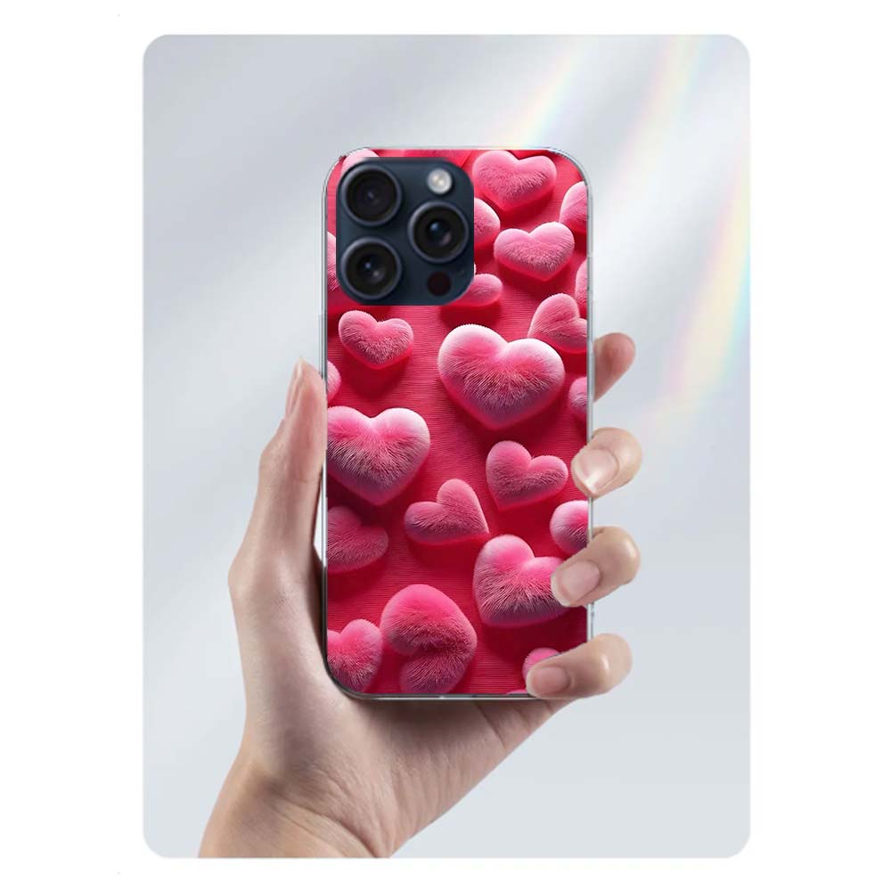 Furry Heart Clear Phone Case For Iphone 17 Air 16 Pro Max 15 Pro 14 Plus 17E 16E 11 13 12 Mini Cover Cases Fundas Cell TPU Capa