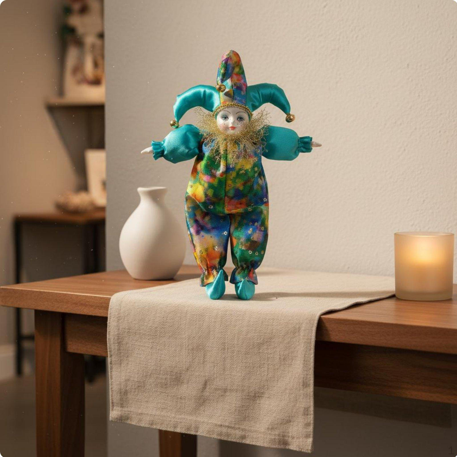 Handmade Hanging Clown Ornament Doll Porcelain Adjustable for Collectors, Desktop Display