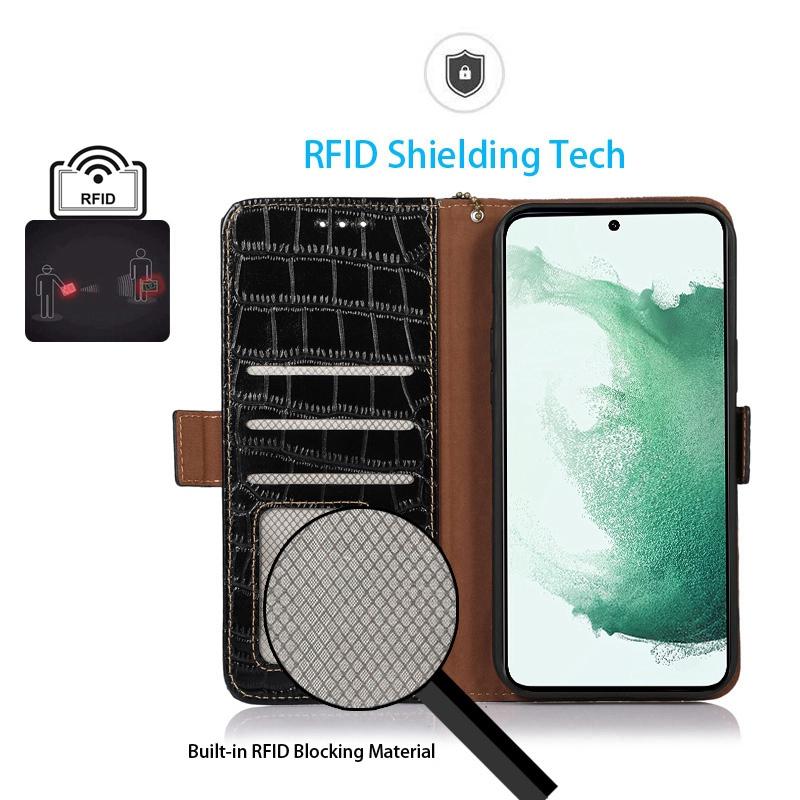 For Samsung Galaxy Xcover7 Wallet Case RFID Blocking Genuine Cow Leather Cover