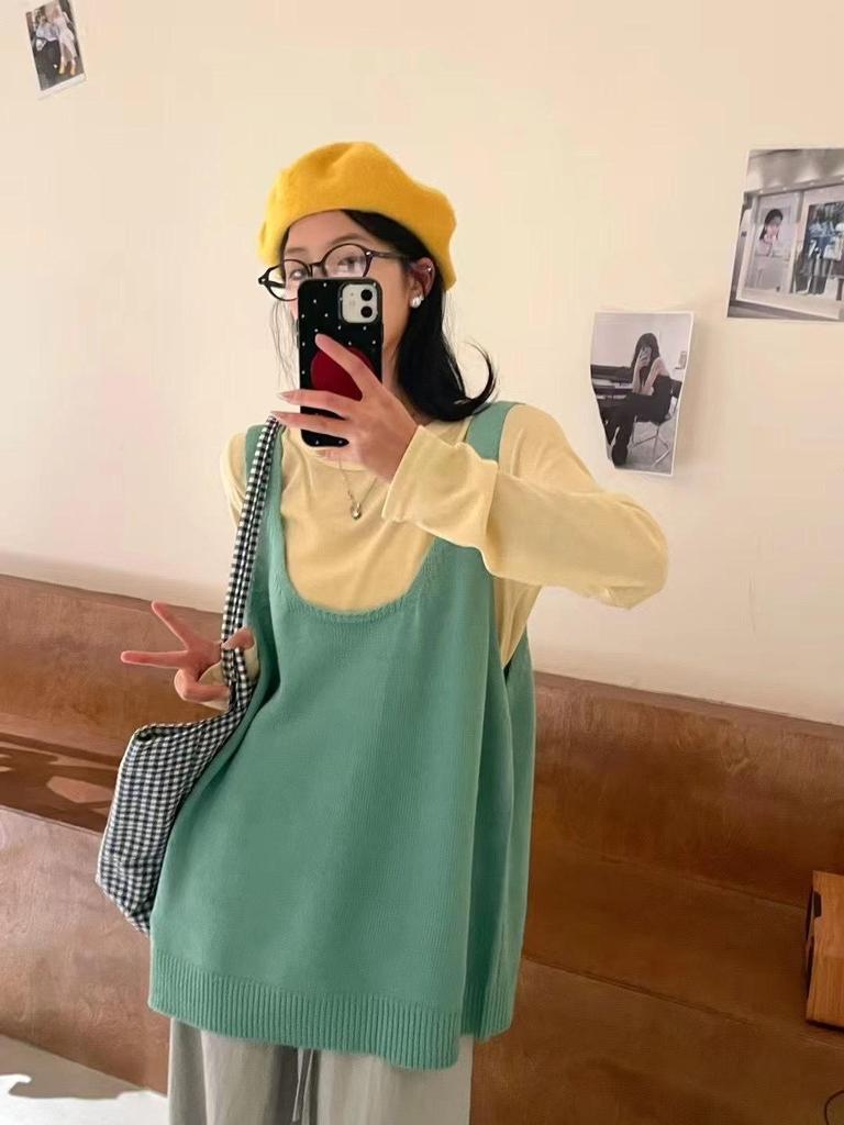 Da7 Damen Übergröße Locker Gestrickte Lagenweste - Koreanischer Stil Lässiges Camisole für Frühling