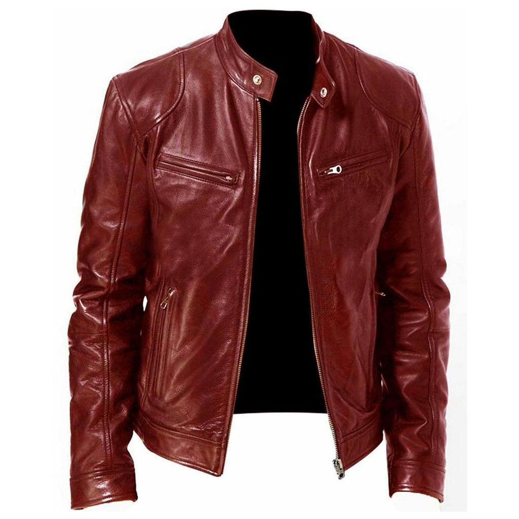 Spring, Men's, Stand-up Collar, Slim, Leather Jacket, Zipper Pocket, Decorative, Leather Jacket, Biker Clothes, Men's Jacket