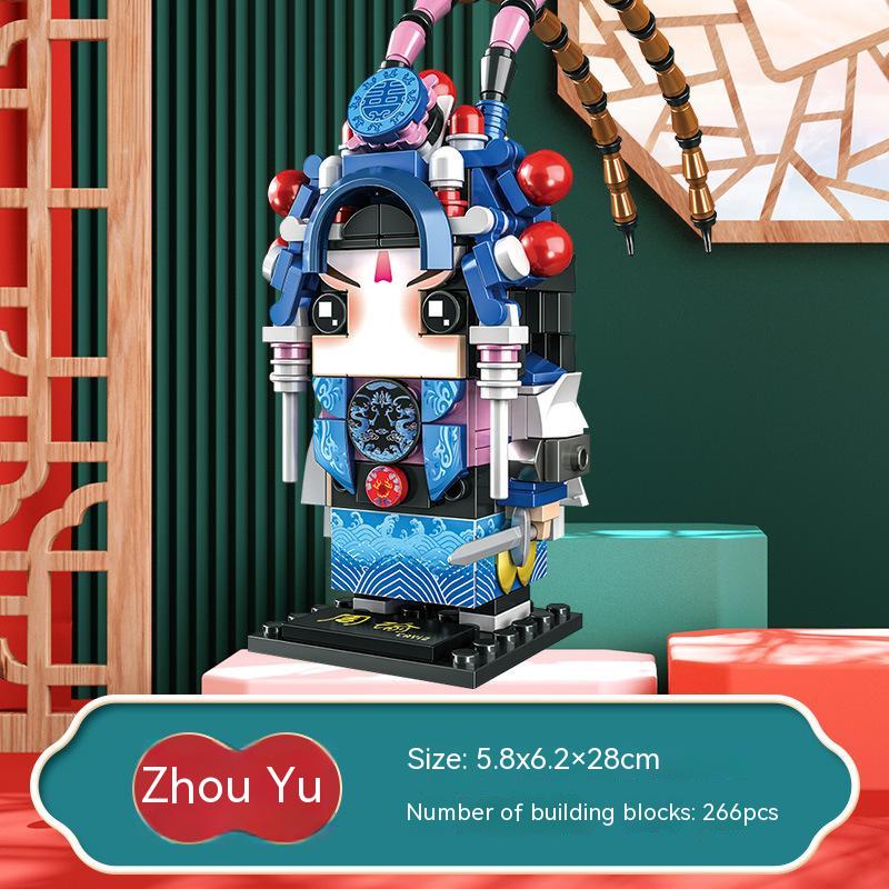 National Fashion Building Blocks Three Kingdoms Figure Lv Bu Zhao Yun Ma Chao Q Version Square Head Small Particles Puzzle Building Blocks