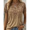Damen V-Ausschnitt T-Shirt, Lässige Kurzarm-Tops, Ethnischer Stil, Tägliche Kleidung für den Frühling