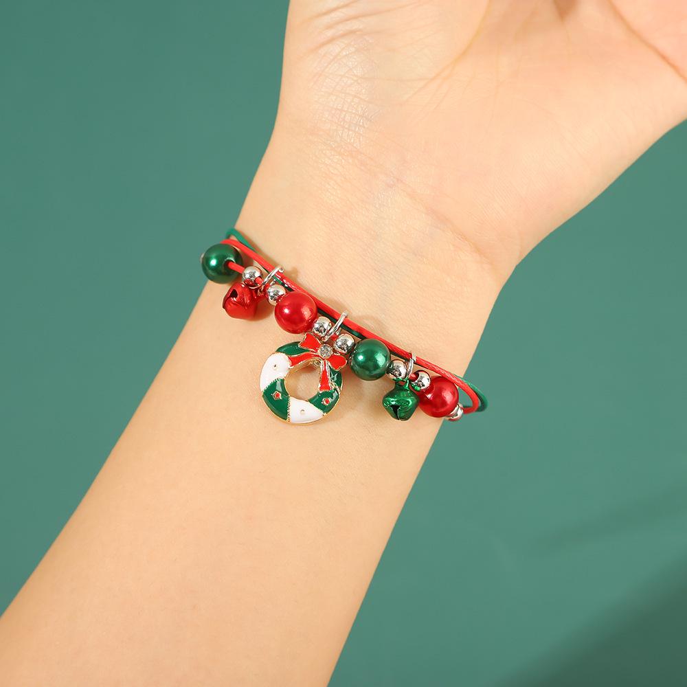 Hand-Woven Christmas Reindeer & Santa Claus Adjustable Bracelet with Snowflake & Bell Charms