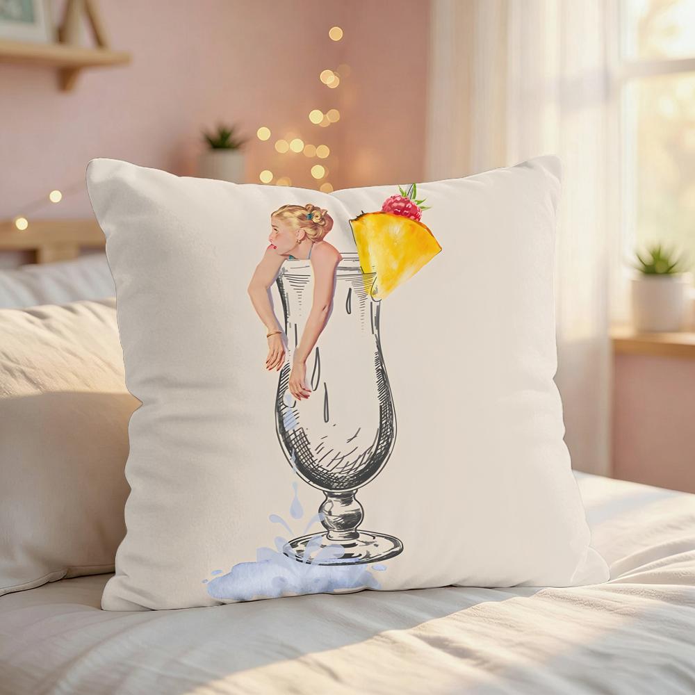 Wine Animal Art Design INS Cushion Cover Silky Short Plush Invisible Zipper Dustproof Sofa Pillow Case For Home Decor