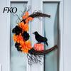 Spooky Home Decorations Halloween Door Sign, Artificial Floral Branch Crow Moon Wall Hanger with Themed Event Bird, Window Yard Decor for Party