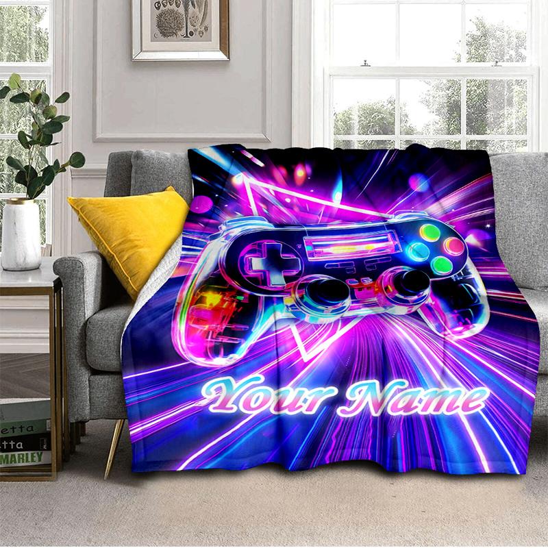1PC Custom Name Neon Lights Flannel Blanket Versatile, All-season Throw Suitable for the Living Room, Bedroom, Camping, Travel, and Gift