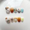 Hand-Painted Press-On Nails Short Square Cat Eye Design Cute Kawaii Style Wearable Nail Tips Women