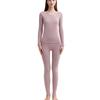 Women Autumn and Winter Solid Color Crew Neck Thermal Underwear Set