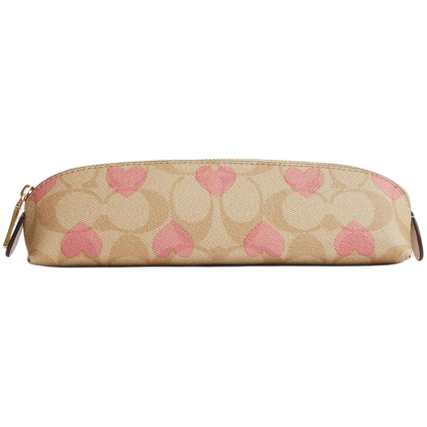 

Coach Pencil Case 20 Heart Print Logo Coated Canvas And Leather Small Storage Bag Women Pencil Case Gold Light-Khaki Pink CP380-IMOTV Gold