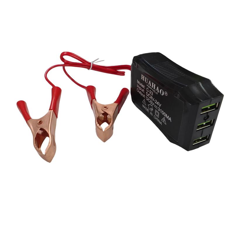 Battery Clip Charger 3 USB Ports 12V 24V Input to 5V Output Universal Charger for Cellphone Tablet Camping 1