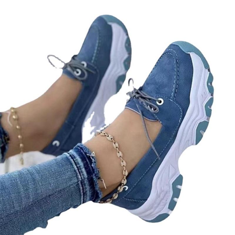 New thick-soled color matching lace-up running shoes women's large-size low-top casual single shoes sneakers