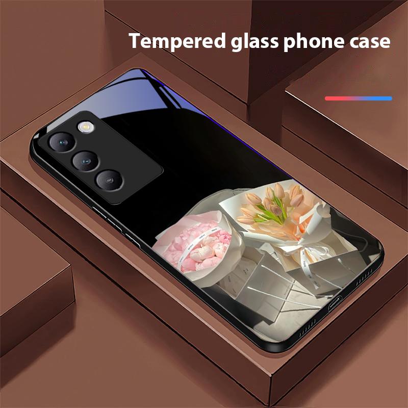 Różowe Kwiaty Róży Dla Y72 33S 11 03 36 96 Lite 35 16 Iqoo 12 V40 SE 5G 29 40 21 30 X80 Pro Vivo Etui na Telefon ze Szkła Hartowanego