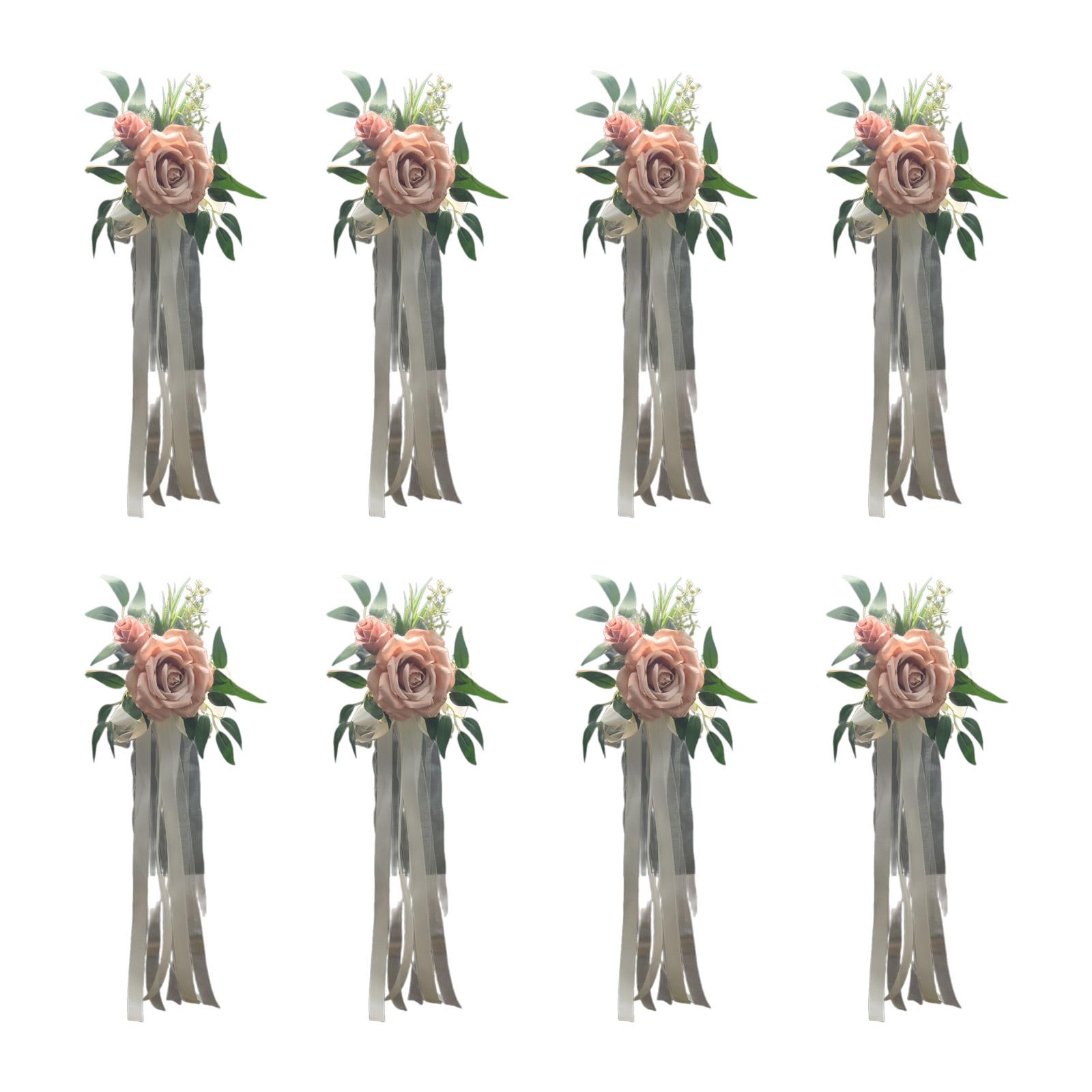 

6 шт. элегантных белых искусственных цветов для стульев, скамеек, цветочных украшений с лентами для свадебных аллей и вечеринок 4