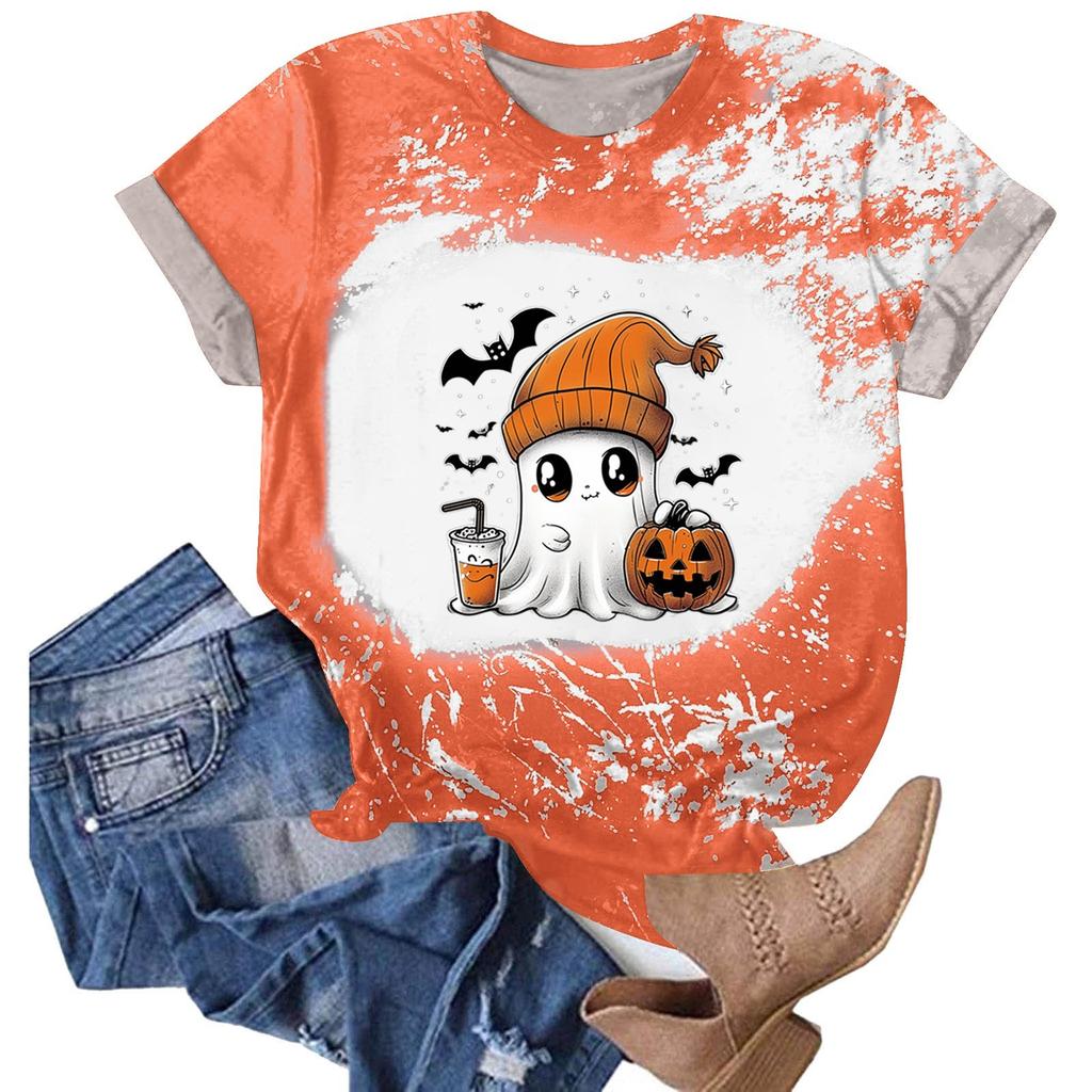 Halloween Shirts for Women Cute Shirt Fall Tshirt Gradient Graphic Tees Casual Short Sleeve Tops