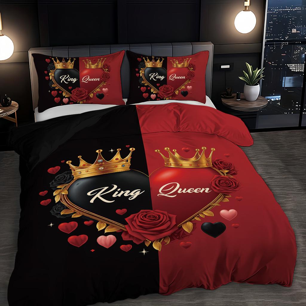 3pcs Love couple pattern printed bedding set, 1*quilt cover+2*pillowcase, suitable for couples and adults bedrooms