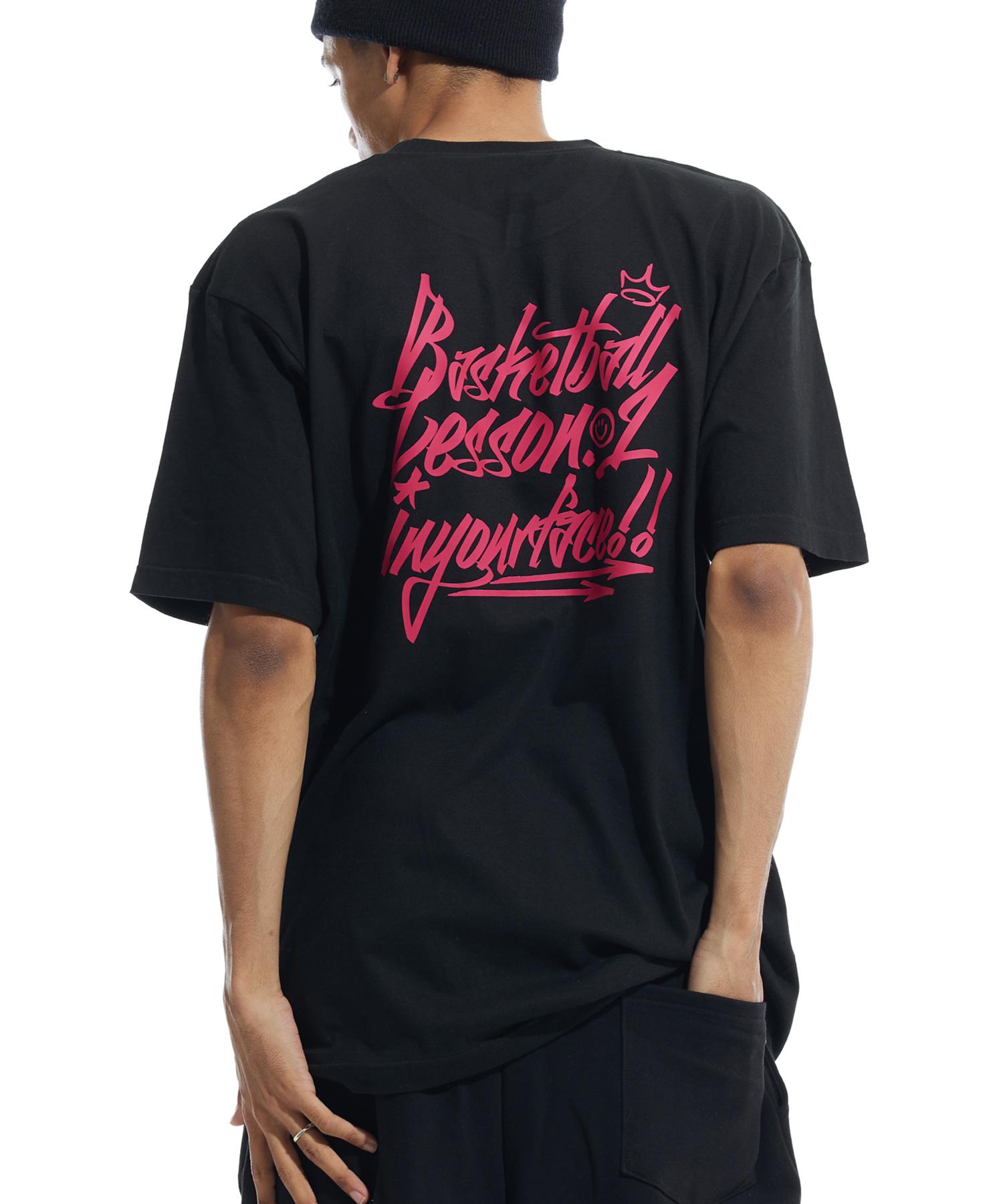 Cream Soda Lab Basketball Lesson.1 Short Sleeve T-Shirt Black Pink L