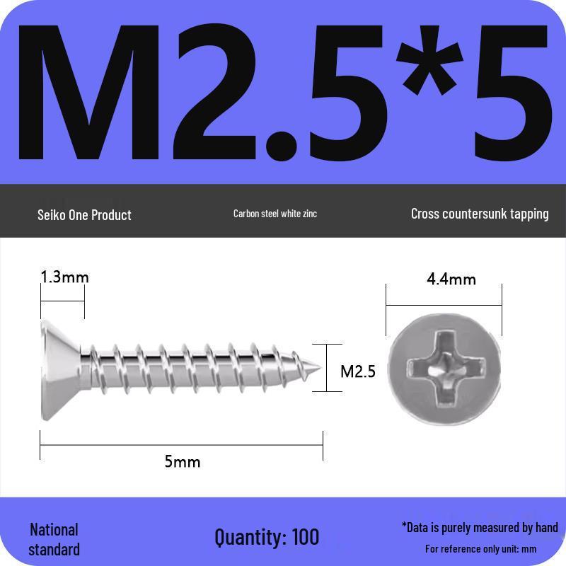 Iron Galvanized Phillips Flat Head Self-Tapping Screws - Countersunk M1 To M4