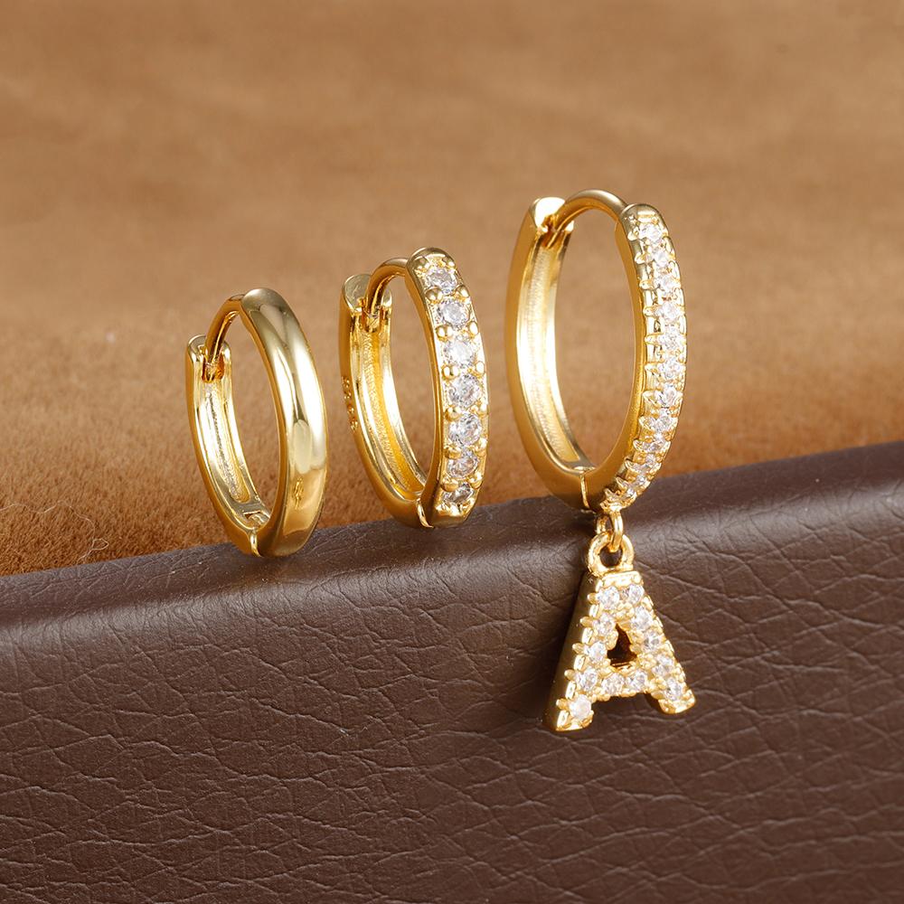 3PCS Trendy Stainless Steel Initial A-Z Letter Hoop Earrings Set For Women Fashion Huggies Cartilage Helix Piercing Jewelry