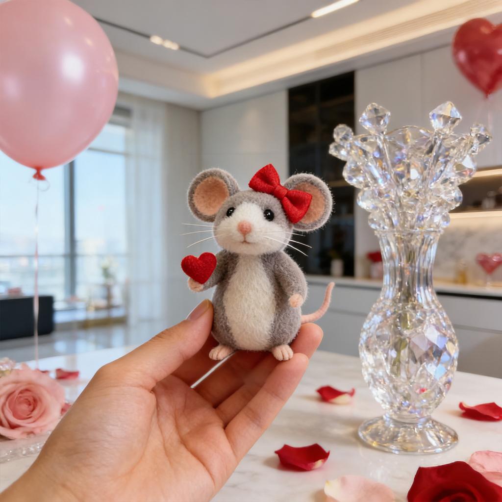 Valentine's Day Mouse Ornament Woolen Mouse Couple Desktop Figurine Multi-Tiered Tray Desktop Decoration Valentine's Day Gift Anniversary Gift