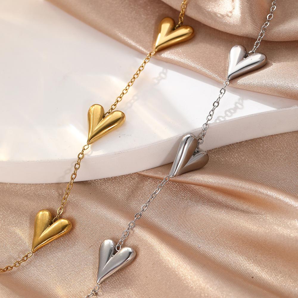 Stainless Steel Peach Heart-Shaped Bracelets for Women Minimalism Gold Color Chain Charm Bracelet Fashion Waterproof Jewelry